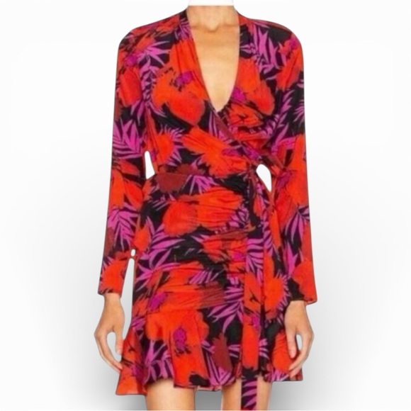 Veronica Beard Dresses & Skirts - Veronica Beard Mini Red and Pink Floral Long Sleeve Dress - Size 8